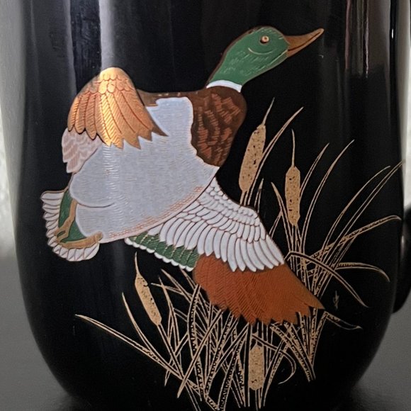 Pair of Otagiri Japan Mugs ~ Hummingbird ~ Duck ~ Black w/ Metallic Gold - Picture 5 of 9